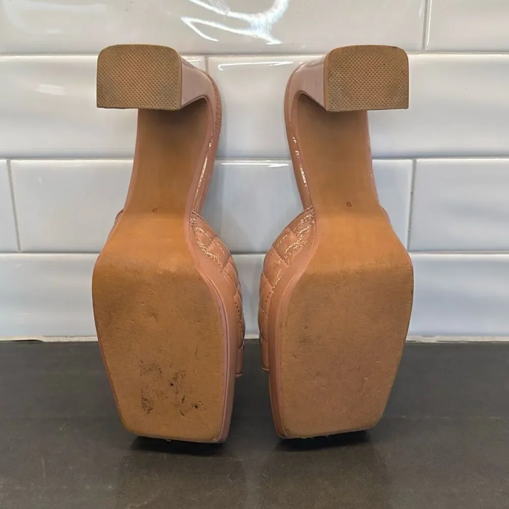 Jeffrey Campbell Nana Quilted Platform Mule in Tan Crinkle Patent
